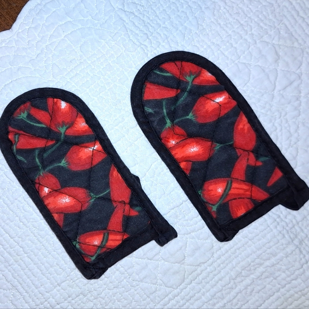 Set Of Two Red Hot Chili Pepper Pan Handle Covers